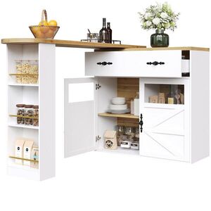 Modfu BAROVÝ stůl z MDF 138-204x39x104 cm bílý s 360° otočnou deskou a úložným prostorem obraz