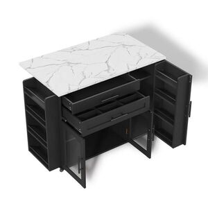 Modfu KUCHYŇSKÝ ostrůvek z MDF 120x45(70)x90 cm černý se sklápěcí deskou, 5 kolečky a úložným prostorem obraz
