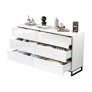 OKWISH BOČNÍ skříň 140/39, 5/78, 5 cm bílá a černá z dřevotřísky a kovu se 6 zásuvkami v lesku obraz