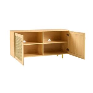 OKWISH BOČNÍ skříň 120/40/63 cm přírodní z MDF s ratanovými dvířky a zlatými úchyty obraz