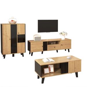 OKWISH VITRÍNA 80/120/40 cm v dekoru dřeva a černé z dřevotřísky s LED osvětlením obraz