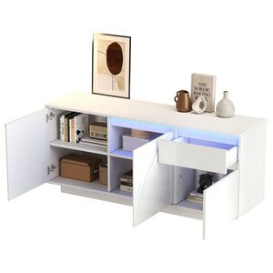 OKWISH BOČNÍ skříň 140/40/60 cm bílá z MDF s LED osvětlením, zásuvkou a lesklým povrchem obraz