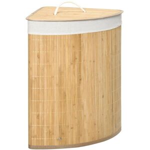 Modfu KOŠ na prádlo z bambusu 38x38x57 cm přírodní dřevo s víkem a vyjímatelným vakem, rohové provedení 55 l obraz