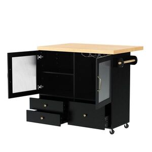 Modfu KUCHYŇSKÝ ostrůvek z MDF 100x70x91, 5 cm černá/přírodní na kolečkách s výklopnou deskou a úložným prostorem obraz
