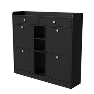 Modfu BOTNÍK z dřevotřísky 110x26x100 cm černý se 4 výklopnými dvířky, 2 zásuvkami a 3 otevřenými přihrádkami obraz