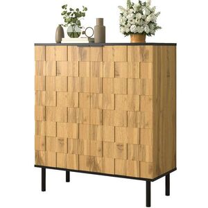 Modfu BOTNÍK z dřevotřísky 80x35x91, 5 cm přírodní se 2 dvířky, nastavitelnými policemi a mozaikovým designem obraz