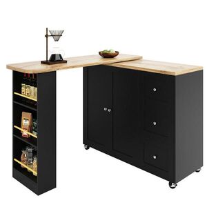 Modfu BAROVÝ stůl z MDF 203x39x106 cm černý, otočný o 360° na kolečkách se 3 zásuvkami a držákem na občerstvení obraz
