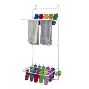 Relaxdays SUŠÁK bílý na dveře 2 sklápěcí křídla ocel 120 cm obraz