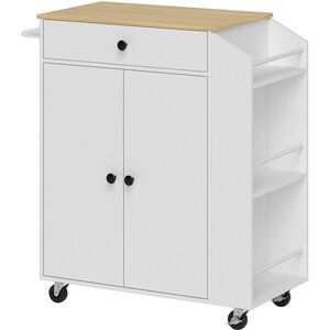 Modfu KUCHYŇSKÝ vozík z dřevotřísky a MDF 82x38x86 cm bílý s pracovní deskou v dekoru dubu, zásuvkou, skříňkou a kolečky obraz