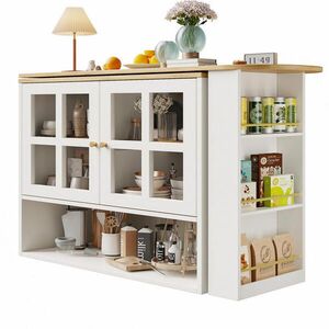 Modfu OTOČNÝ barový stůl z MDF 138–204x39x102, 5 cm bílý s tvrzeným sklem, výsuvnou délkou a úložným prostorem obraz