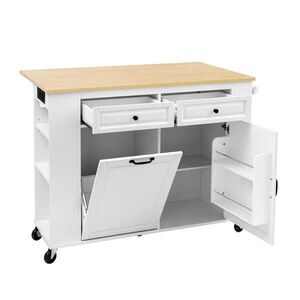 Modfu KUCHYŇSKÝ ostrůvek z MDF 120x40-70x92 cm bílý/přírodní s výklopnou deskou, zásuvkami USB a prostorem na odpad obraz