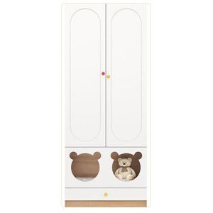 Modfu DĚTSKÁ šatní skříň z MDF 80x50x200 cm bílá/přírodní s tyčí na šaty, policemi a prostorem pro kočku obraz