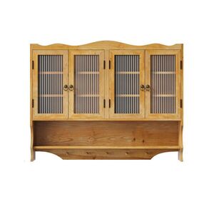 Modfu NÁSTĚNNÁ skříňka z masivního dřeva a skla 100x20x80 cm přírodní se 4 dvířky, vyjímatelnými policemi a háčky obraz