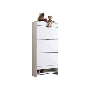 Modfu BOTNÍK z MDF 63x26x136 cm bílý se 3 výklopnými přihrádkami, horní zásuvkou a nastavitelnými policemi obraz