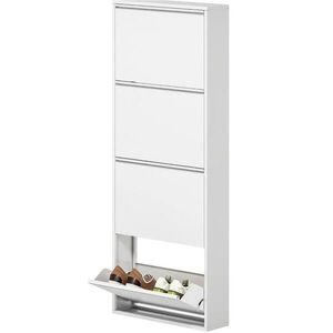 Modfu BOTNÍK z kovu 55x15x139, 5 cm bílý se 4 výklopnými přihrádkami a nástěnnou montáží obraz