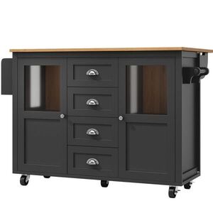 Modfu KUCHYŇSKÝ ostrůvek z MDF a kovu 137, 9x73x92, 5 cm černý se sklápěcí deskou, kolečky a velkým úložným prostorem obraz