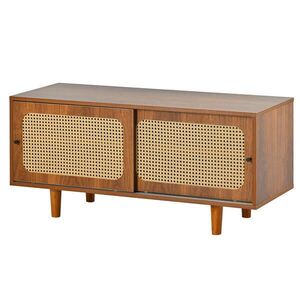 Modfu SADA komody a botníku z ratanu a dřevotřísky 104x40x48 cm ořechová s posuvnými dveřmi a více úložnými přihrádkami obraz