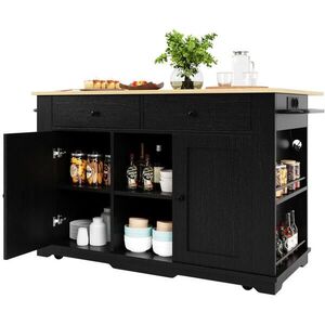Modfu KUCHYŇSKÝ ostrůvek z MDF a kovu 151, 5x59, 7x91, 7 cm černá/přírodní se zásuvkami, sklopnou deskou a kolečky obraz
