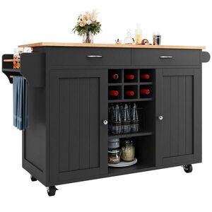 Modfu KUCHYŇSKÝ ostrůvek z MDF a kovu 102x45x92 cm černý s kolečky, vinotékou a nastavitelným úložným prostorem obraz