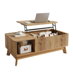 STILVORA KONFERENČNÍ STŮL v přírodní barvě Stolek do obývacího pokoje se zvedací funkcí, Š95/H48/V50cm obraz