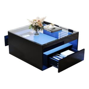 FLIEKS KONFERENČNÍSTOLEK 70x70cm Černý LED Lesklý Zásuvky obraz