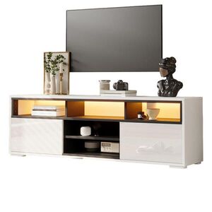 STILVORA TV STOLEK bílý s LED a otevřenými policemi, pro TV 65 palců, 150×35×50 cm obraz