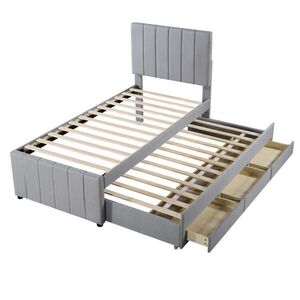 FLIEKS ČALOUNĚNÁ POSTEL, 90×200 cm, lněná, zásuvky, šedá obraz