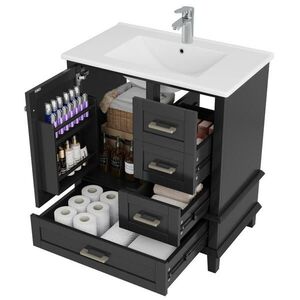 OKWISH KOUPELNOVÁ skříňka 76/45, 5/83, 5 cm černá z MDF a keramiky s keramickým umyvadlem obraz