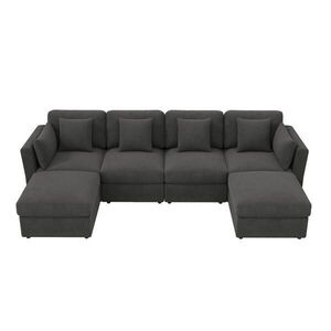 OKWISH MODULÁRNÍ rohová pohovka 290/159, 5/89 cm šedá z manšestru s nastavitelnými područkami obraz