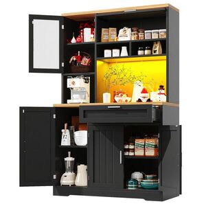 OKWISH VYSOKÁ skříň 104/40/180 cm černá z MDF a kovu s LED osvětlením a ochranou proti překlopení obraz