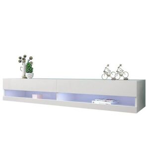 Modfu TV stolek z MDF 140x40x30, 5 cm bílý se závěsným provedením, LED osvětlením a vysokým leskem obraz