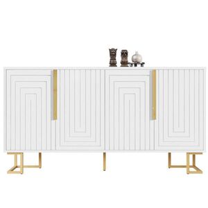 Modfu KOMODA z MDF 152x40x75 cm bílá se 2 dvířky, 4 přihrádkami a geometrickým čelem obraz