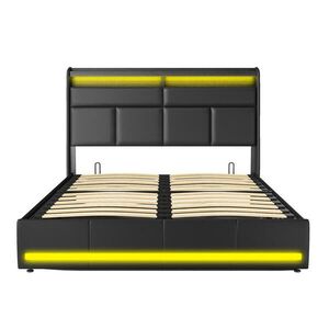 SHOPENTRA ČALOUNĚNÁ postel 160/200 cm černá s boxem a USB porty obraz