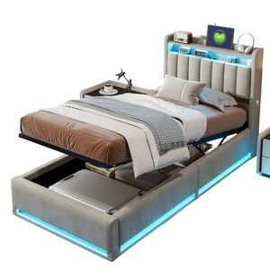 SHOPENTRA ČALOUNĚNÁ postel 90x200 cm sametová LED USB postel box obraz