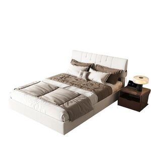 SHOPENTRA ČALOUNĚNÁ postel 140x200 cm Teddy White USB bed box obraz