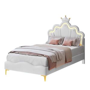 SHOPENTRA ČALOUNĚNÁ postel 90x200 cm bílá LED obraz