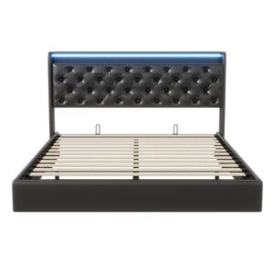 SHOPENTRA PLOVOUCÍ postel 160x200cm PU kůže, LED pásky a USB obraz