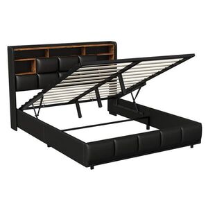 SHOPENTRA PLYNOVÁ tlaková matrace 140x190cm černá LED, USB a úložný prostor obraz