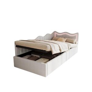 SHOPENTRA ČALOUNĚNÁ postel 90x200 cm White Teddy LED úložný prostor obraz