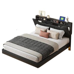 SHOPENTRA ČALOUNĚNÁ postel 160x200 cm černá LED USB bed box obraz