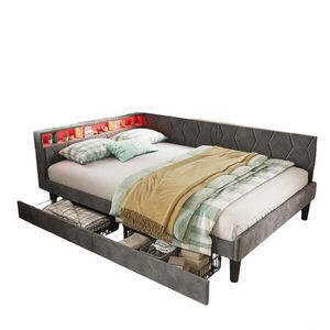 SHOPENTRA ČALOUNĚNÁ postel 140x200cm šedý samet, zásuvky, box na spaní, LED, USB obraz