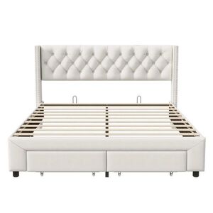 SHOPENTRA ČALOUNĚNÁ postel 180x200 cm béžová sametová LED USB bed box obraz