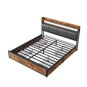 SHOPENTRA ČALOUNĚNÁ postel 180x200 cm černá s LED USB nočním stolkem obraz