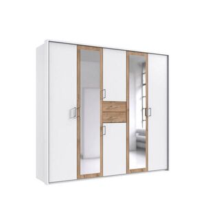luma-home SKŘÍŇ S OTOČNÝMI DVEŘMI, 228 × 58 × 210 cm (Š×H×V), pasparta, zásuvky, 2 zrcadlové dveře, bílá/dekor dubu / 22599 obraz