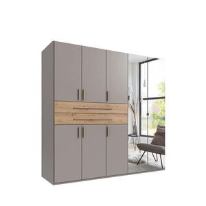 luma-home SKŘÍŇ S OTOČNÝMI DVEŘMI B225/H208/T58 cm, pískově šedá, šatní skříň se 2 zrcadlovými dveřmi, 2 zásuvkami a úchytkami v dekoru dub Artisan / obraz