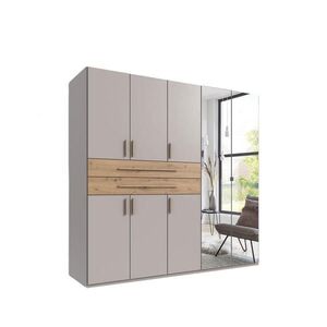 luma-home SKŘÍŇ S OTOČNÝMI DVEŘMI B225/H208/T58 cm, béžovo-šedá, šatní skříň se 2 zrcadlovými dveřmi, 2 zásuvkami a úchytkami v dekoru dub Artisan / 2 obraz