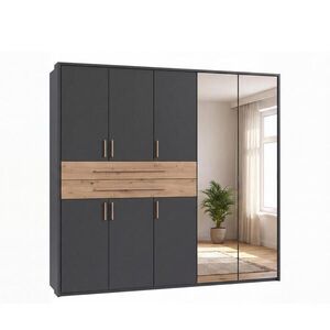 luma-home SKŘÍŇ S OTOČNÝMI DVEŘMI B228/H210/T58 cm, grafitová, s paspartou, 2 zrcadlové dveře, 2 velké zásuvky a úchytky v dekoru dub Artisan / 22640 obraz