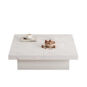 STILVORA KONFERENČNÍ stůl Bílý s mramorovým vzhledem a posuvnou stolní deskou do obývacího pokoje, 90×90×25 cm obraz