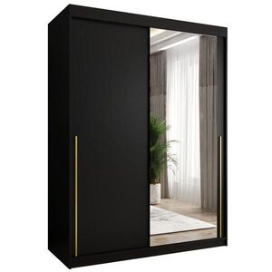 Home Collective SKŘÍŇ S POSUVNÝMI DVEŘMI se zrcadlem, šířka 150 cm, černá se zlatým úchytem obraz