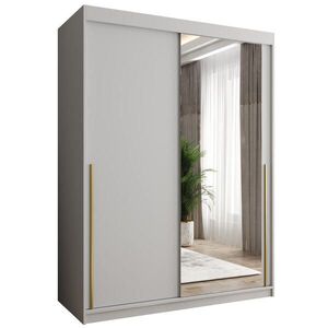Home Collective SKŘÍŇ S POSUVNÝMI DVEŘMI se zrcadlem, šířka 150 cm, bílá se zlatým úchytem obraz